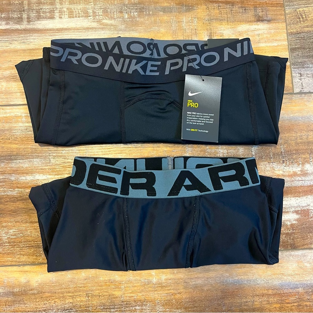 Nike Boys’ Pro Dri-FIT Tights (M), Under Boys’ Armour Heat Gear Tights (S)